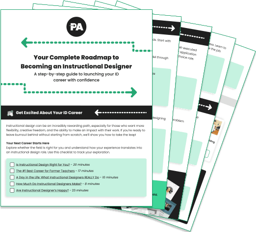 The Peck Academy Become an Instructional Designer roadmap guide, shown as a fanned stack of pages