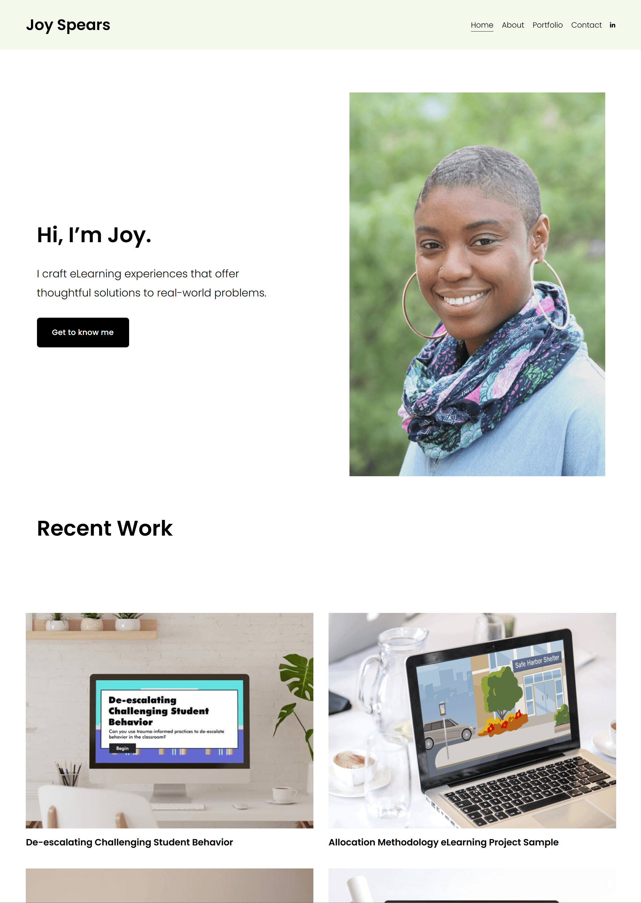Joy Spears's portfolio homepage