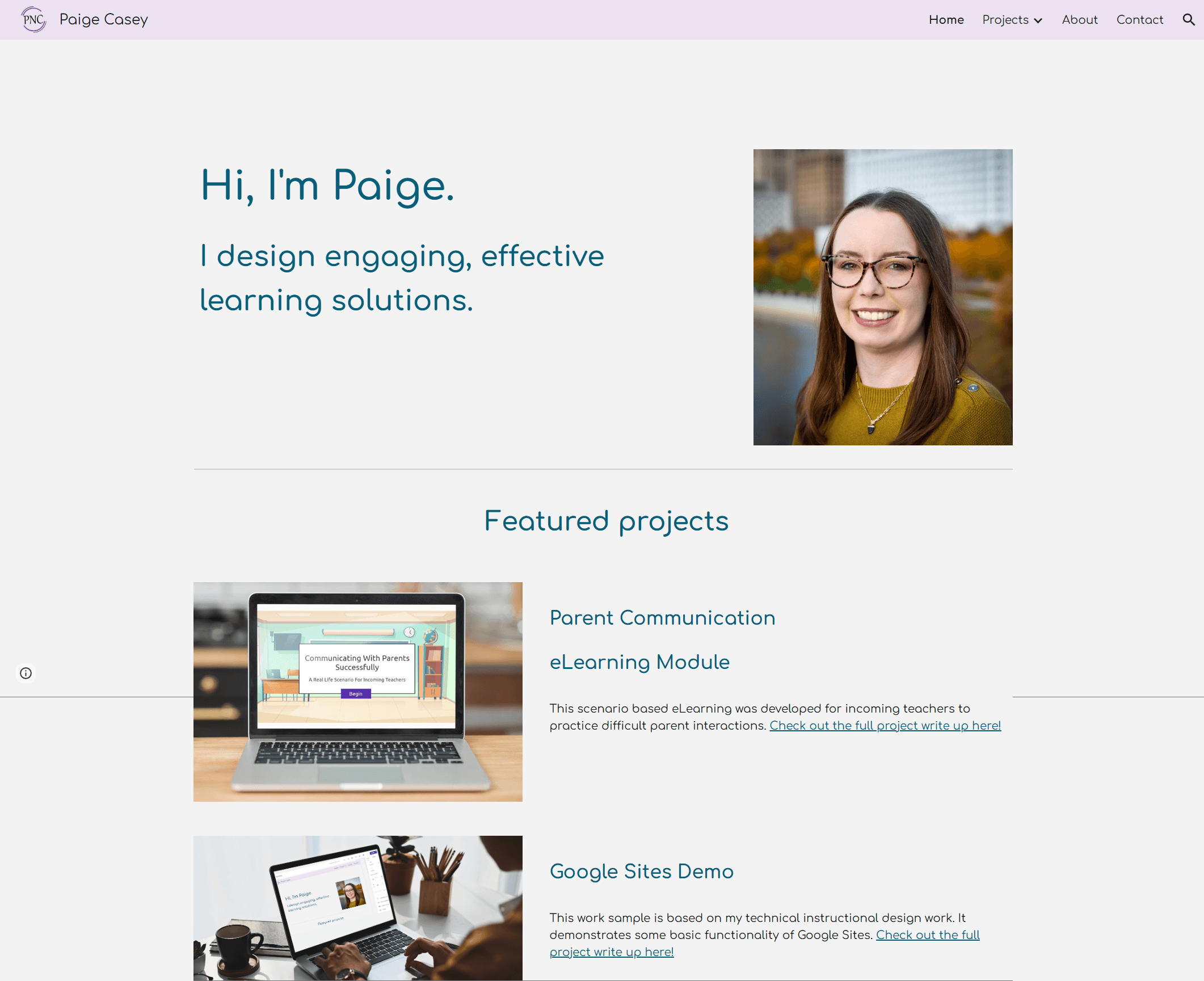 Paige Casey's portfolio homepage